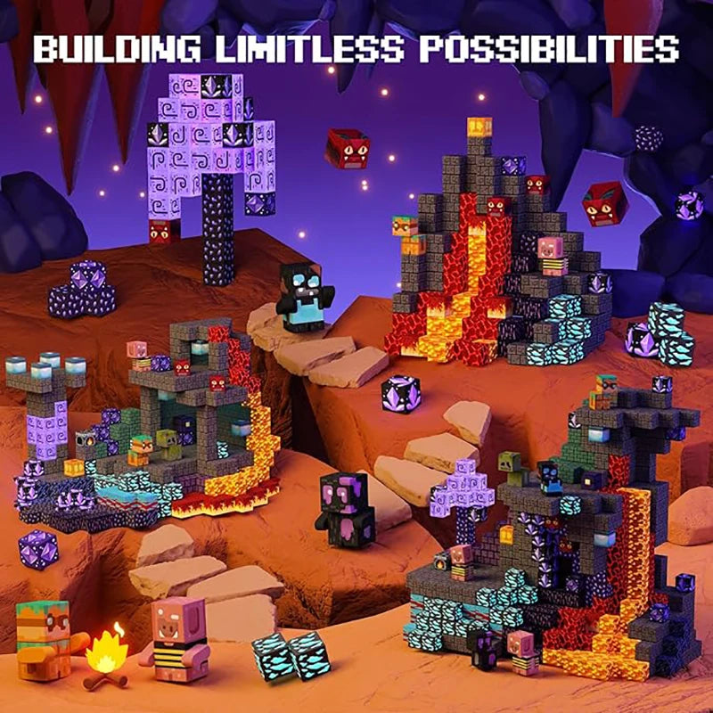 Jeu de construction magnétique de 100 à 300 pièces avec figurines Minecraft, blocs colorés en plastique, idéal pour enfants 3-10 ans